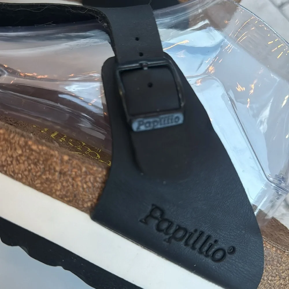 BIRKENSTOCK PAPILLIO Gizeh Platform Black Sandals Size 8 EUR 39